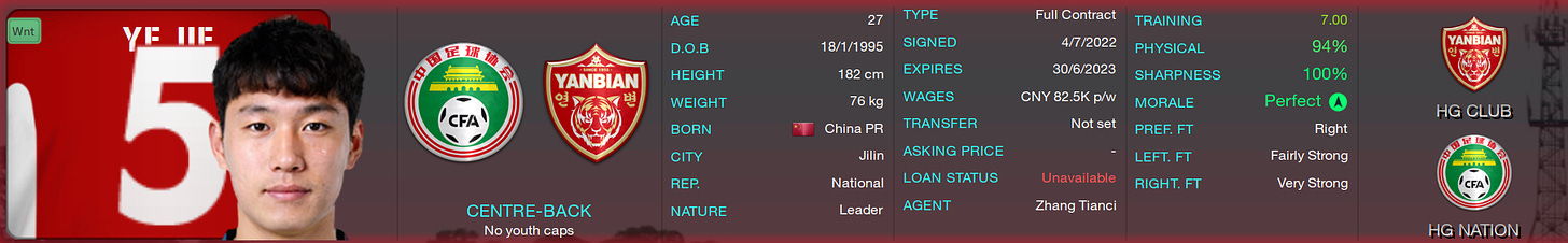 Football Manager 2023 Ye Jie