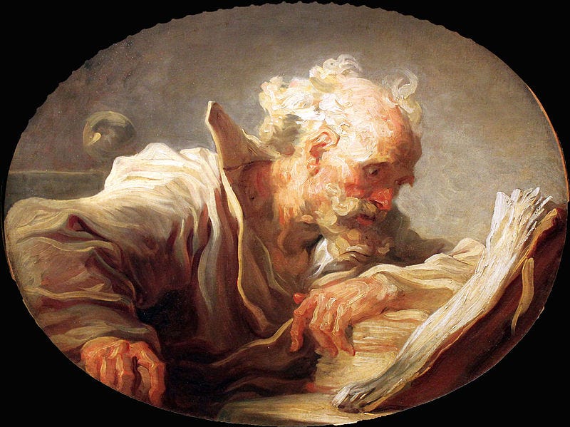 Painting of a philosopher reading.