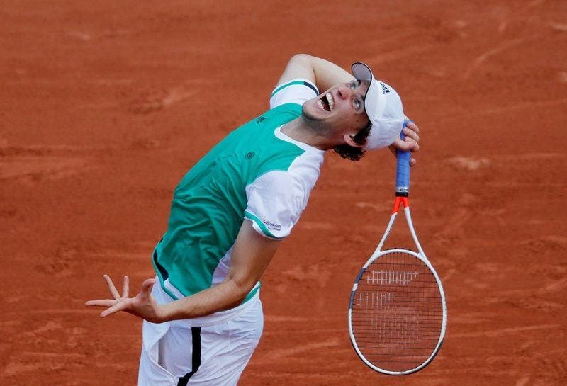 dominic thiem attacks ball at french open 2017