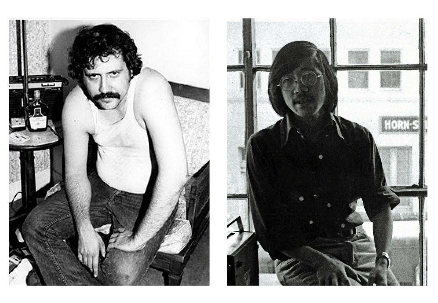 Side by side images of Lester Bangs and Rolling Stone journalist Ben Fong-Torres.