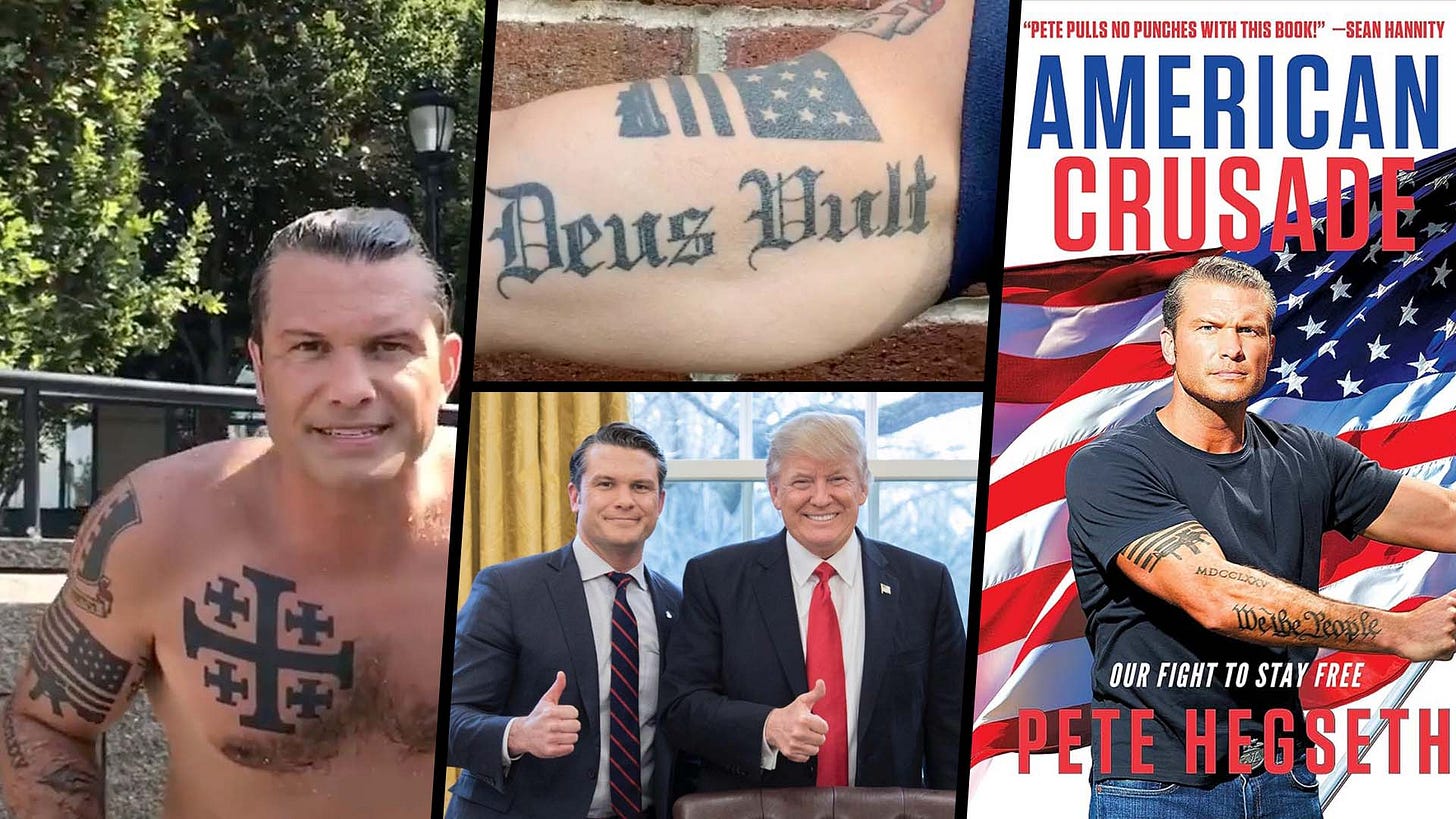 Pete Hegseth Trump tattoos crusade far right