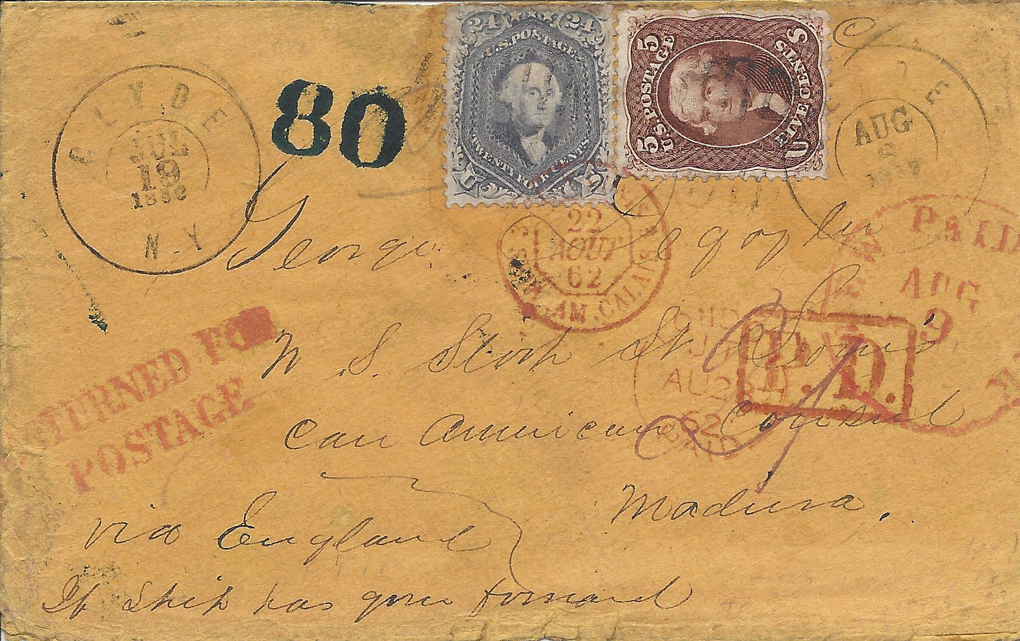 1862 cover from the US to Madeira Island