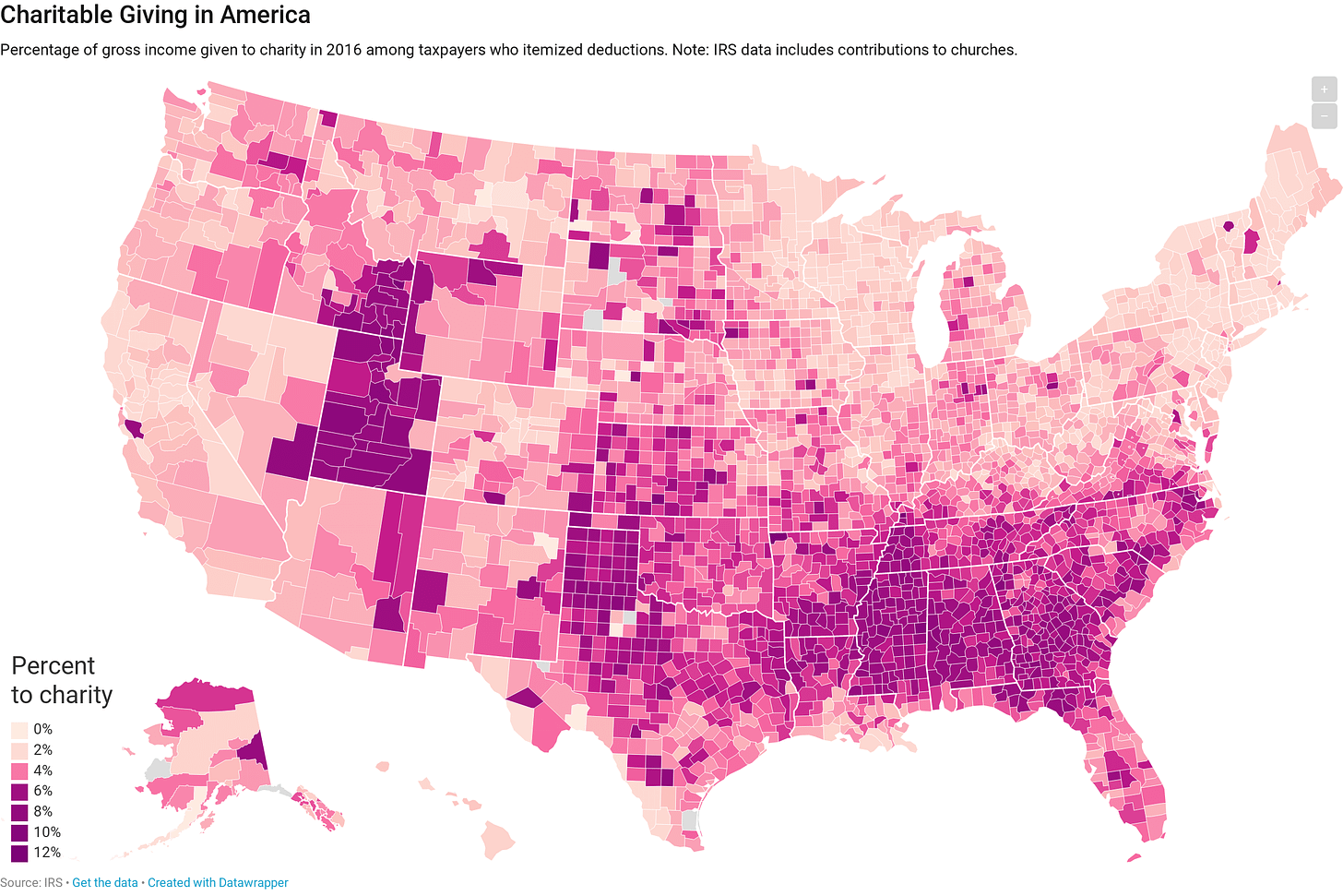Charitable giving in America [OC] : r/MapPorn