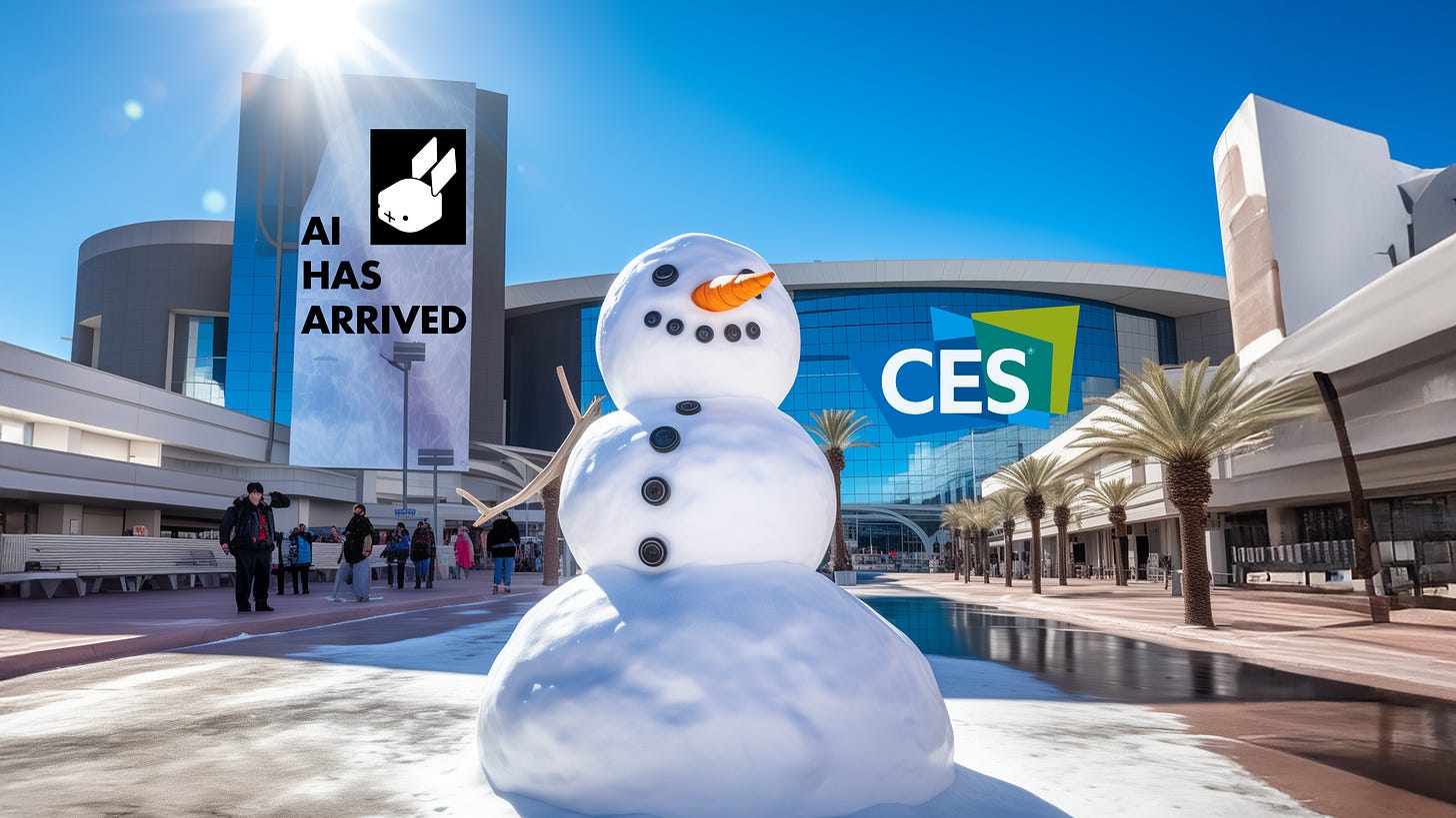 A snowman melting outside the CES convention center