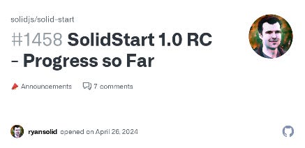 SolidStart 1.0 RC - Progress so Far