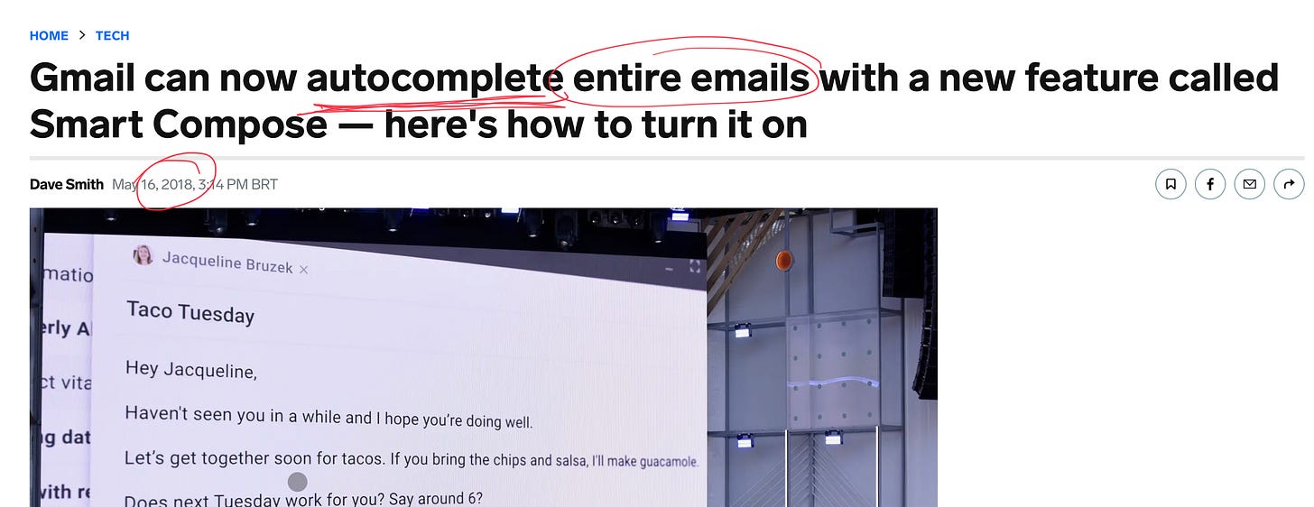 CEO, Sundar Pichai, anunciando no Google i/o  o lançamento da melhoria do Autocomplete para e mail.