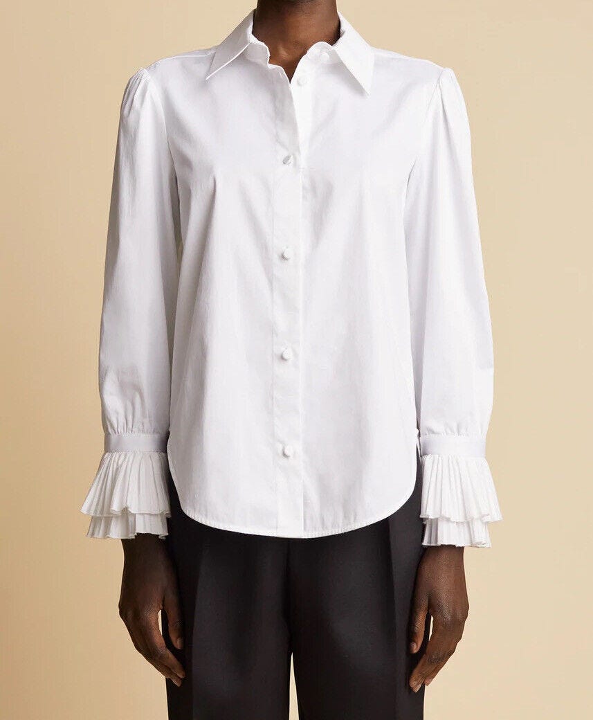 KHAITE Women's Mary Ruffled Cotton Button Up Shirt Top White Size Small  $620 NEW | eBay