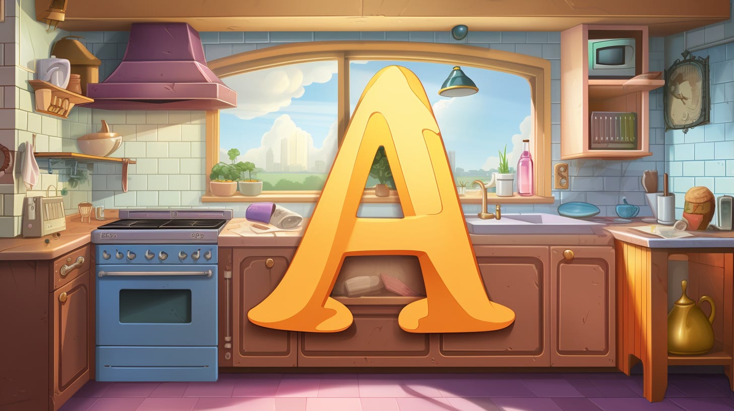 Big letter A in a kitchen