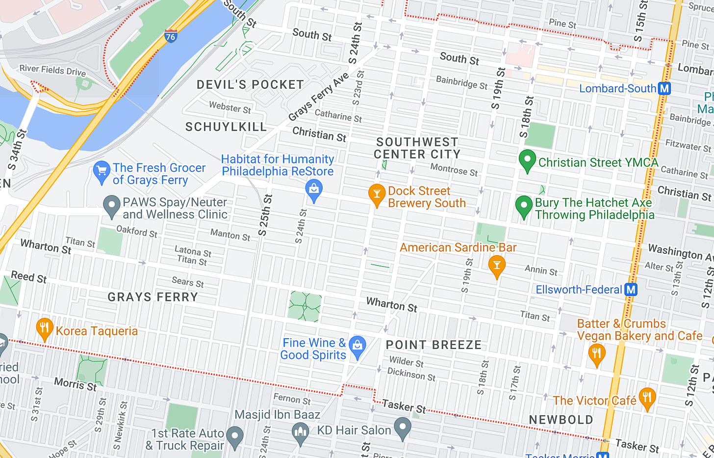 a standard google maps screenshot of a neighborhood in south philadelphia
