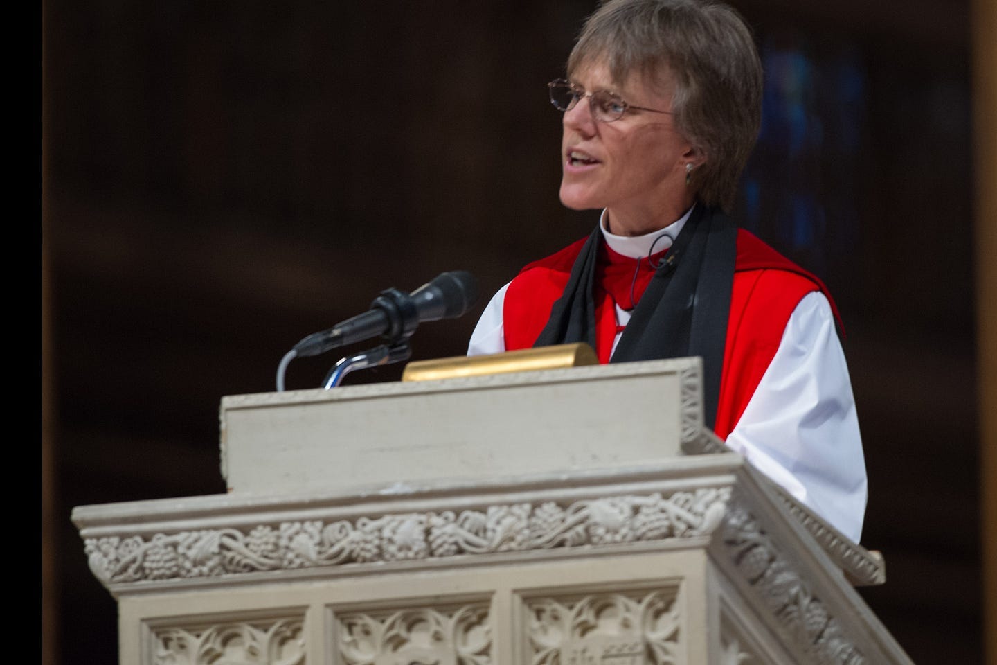 The Right Reverend Mariann Edgar Budde, diocesan bishop of the Episcopal Diocese of Washington, who spoke out strongly against Trump’s using the Bible and Church grounds as props for inciting violence against protesters in Washington D.C on June 2, 2020. 