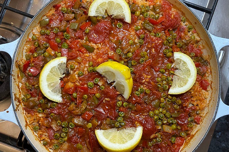 A not so perfectly cooked vegetable paella.