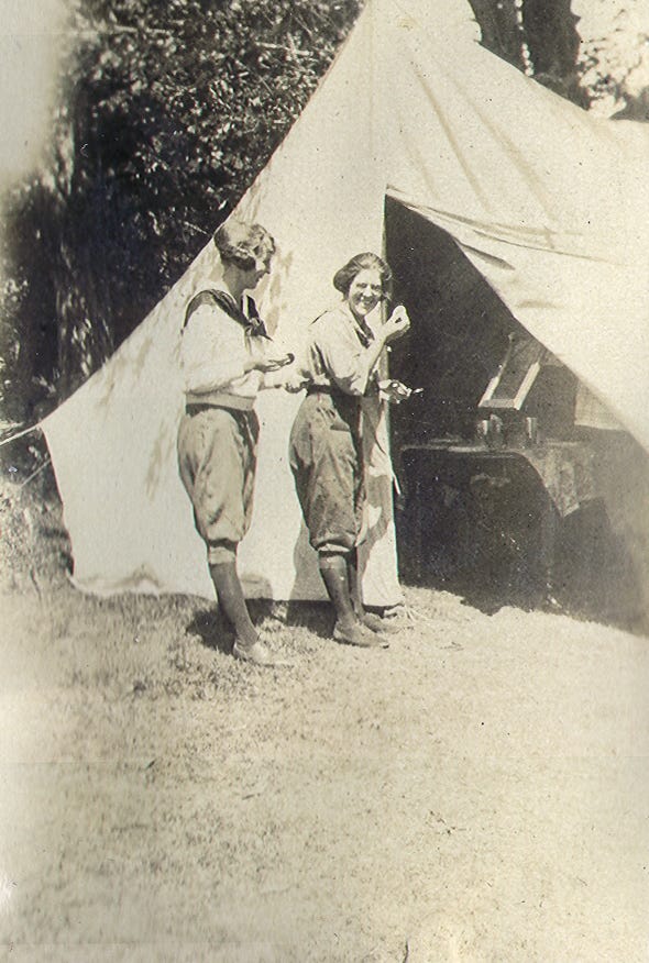 Two women with tent