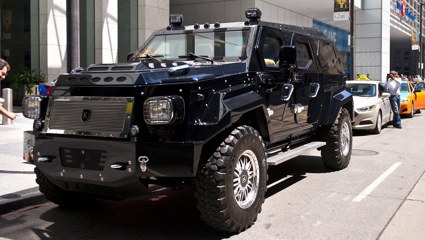 Massive, macho armored SUV built for billionaires, a 13,000 pound hazard