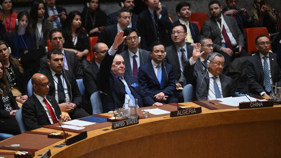 El Consejo de Seguridad de la ONU vota una resolución sobre el ingreso de Palestina como miembro pleno de la ONU, en la sede de las Naciones Unidas, Nueva York, el 18 de abril de 2024.