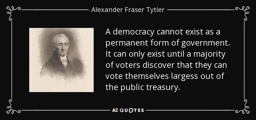 Alexander Fraser Tytler quote: A democracy cannot exist as a permanent form  of government...