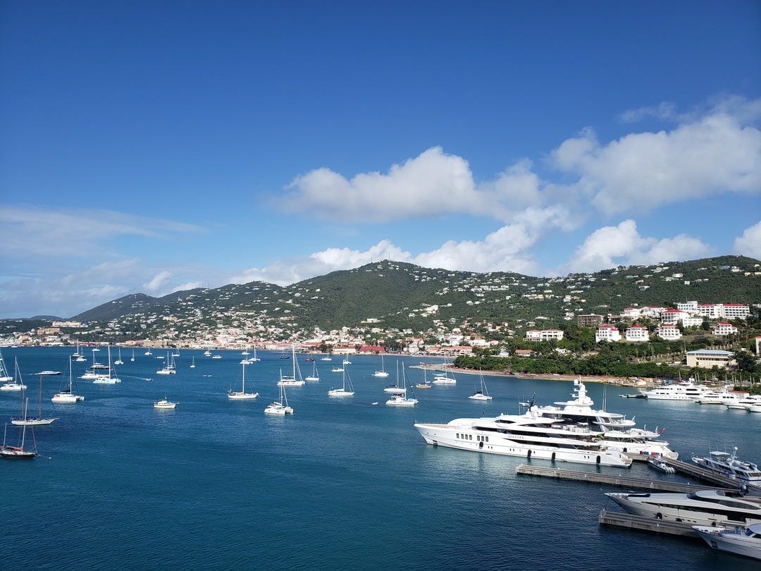 Charlotte Amalie harbour with several boats in the water