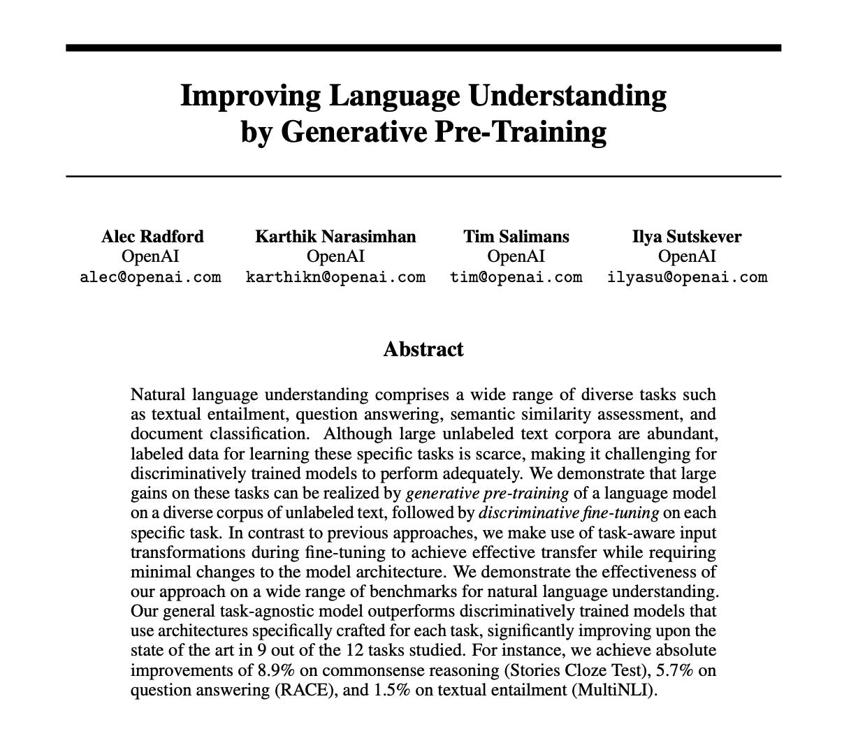 OpenAI publishing a novel research paper introducing GPT architecture in 2018