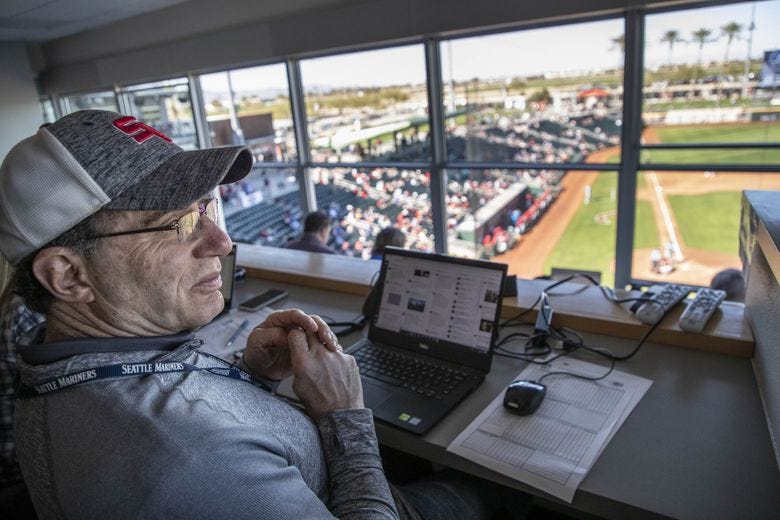 Larry Stone has covered the Cactus League for decades. The Seattle Mariners played the Cincinnati Reds in spring training baseball Feb. 26, 2020, in Goodyear, Arizona. (Dean Rutz / The Seattle Times)