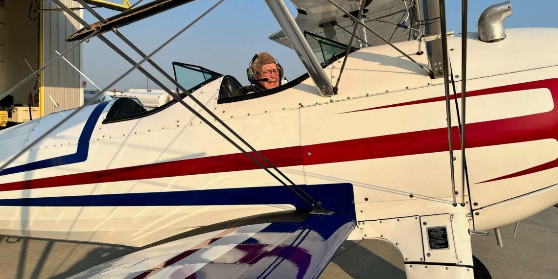 Aberdeen veteran Percy Grote prepares for a ride in a Stearman biplane, the same plane he learned to fly as a cadet with the U.S. Army Air Corps. Photo courtesy of Ward Schumacher