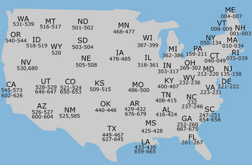 r/MapPorn - Map of Social Security "Area Numbers" by State (first three digits of your SSN)