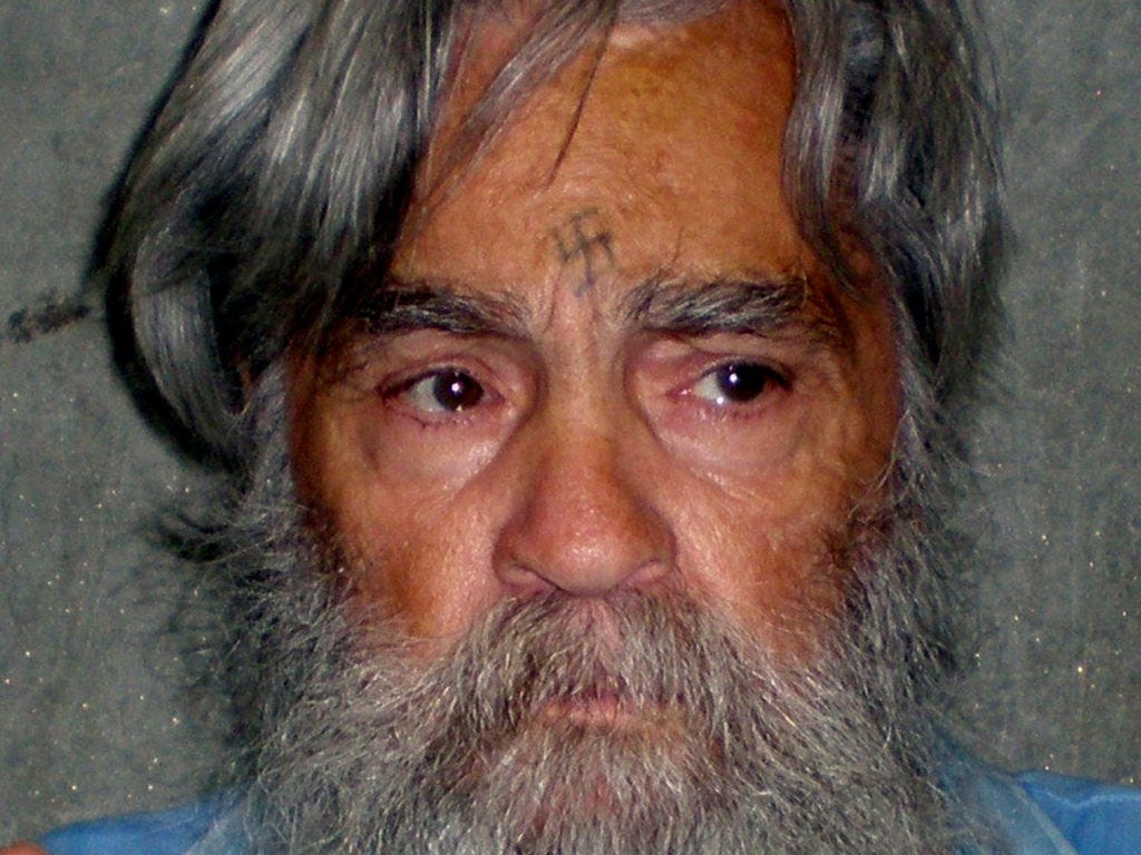 Convicted mass murderer Charles Manson is shown in this handout picture from the California Department of Corrections and ...