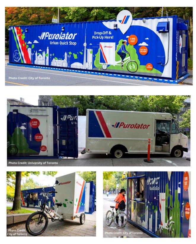 A series of photos of the shipping container "mini-hub" for Purolator. 