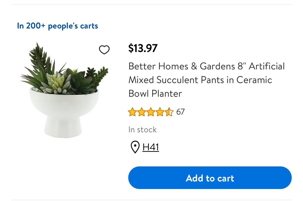 A Walmart product description of a collection of plants spelled "Mixed succulent pants"