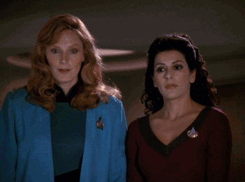 Crusher and Troi on TNG look, then walk away
