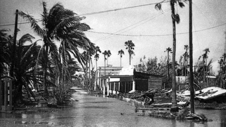 Flooded street during Hurricane Donna in 1960.