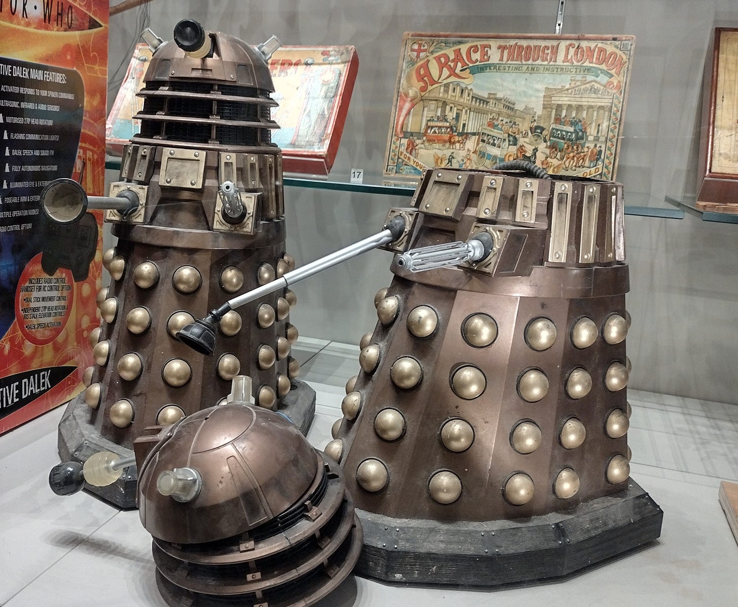 Two large Character Options toy Daleks that were modified for use in The Day of the Doctor
