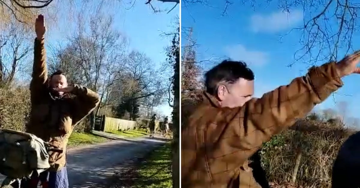 Ian Jones gives a sieg heil nazi salute during a meet of the Wynnstay Hunt