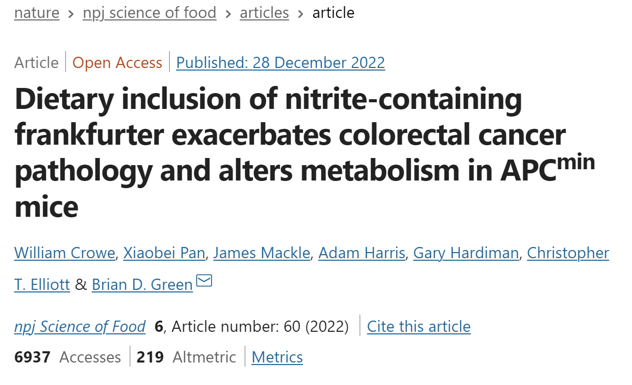 Dietary inclusion of nitrite-containing frankfurter exacerbates colorectal cancer pathology and alters metabolism in APCmin mice