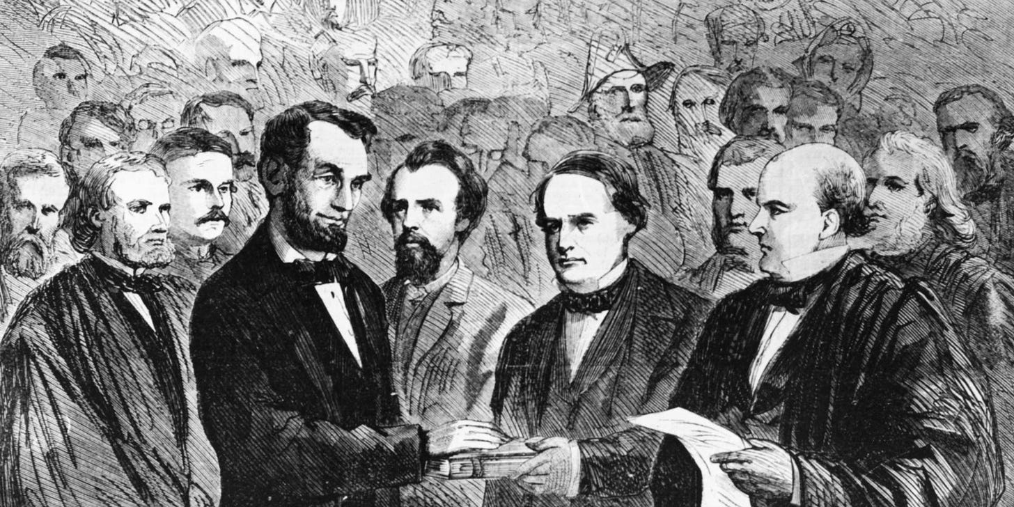 President Abraham Lincoln takes the oath of office for his second term 1865, At His Second Inauguration, Abraham Lincoln Tried to Unite the Nation