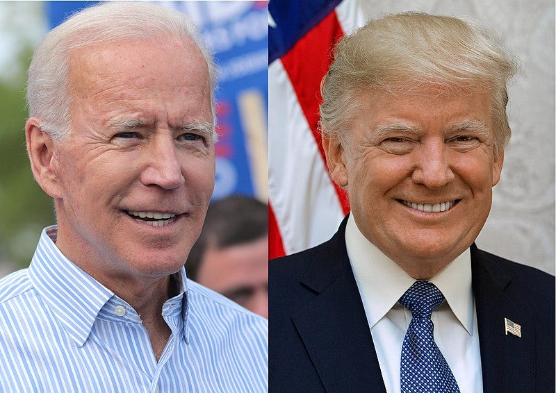 A side-by-side picture of Joe Biden and Donald Trump.