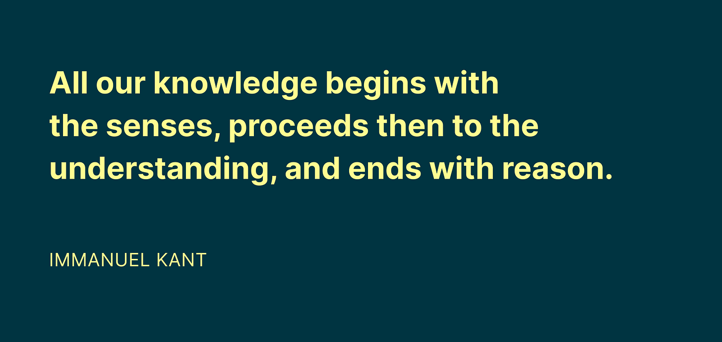 All our knowledge begins with the sensees, proceeds then to understanding, and ends with reasons. -Immanuel Kant