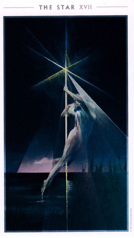 A star tarot card in geometric shapes and irridescent colours