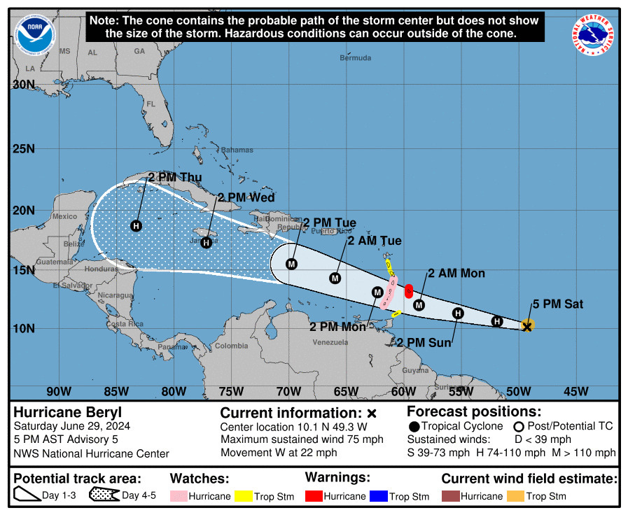 Inameh prevé que huracán Beryl llegará al noreste del país la madrugada del 1 de junio