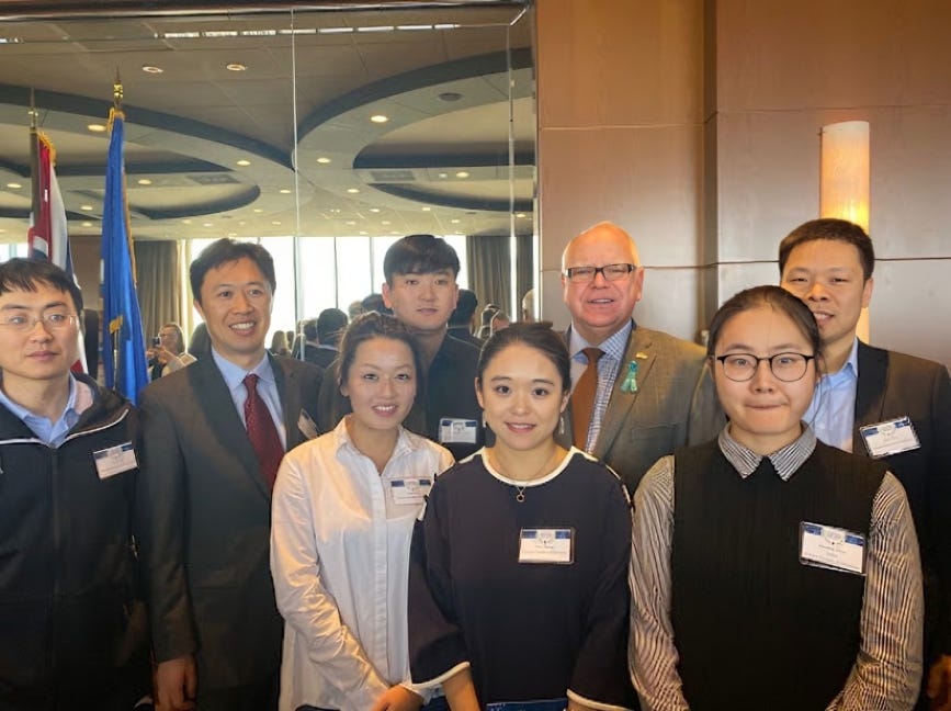 Governor receiving the International Trade Award from the Minnesota Chinese Chamber of Commerce in October 2019.