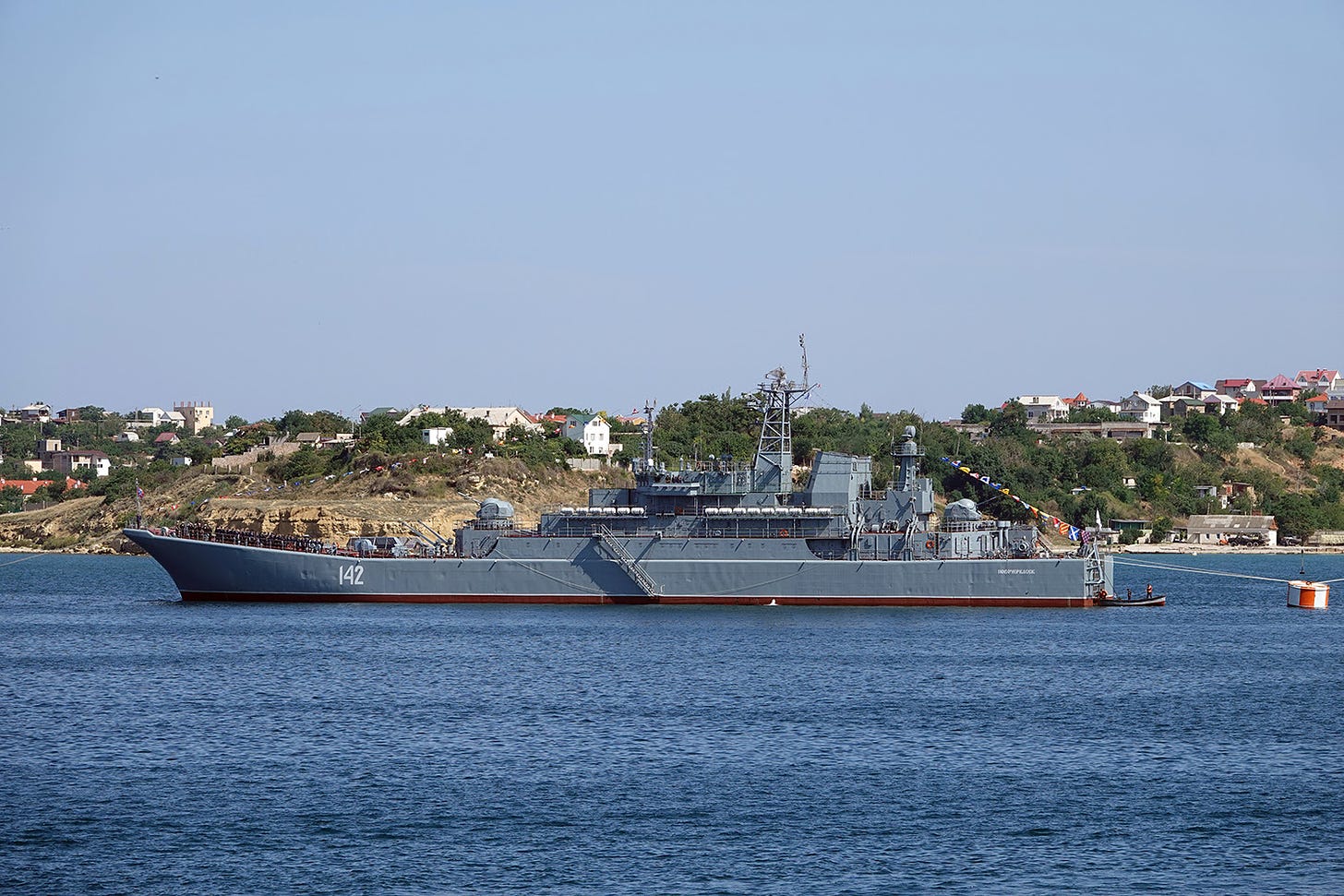 The Russian warship Novocherkassk, of the Black Sea Fleet, is pictured in Sevastopol, Crimea, on July 27, 2019.