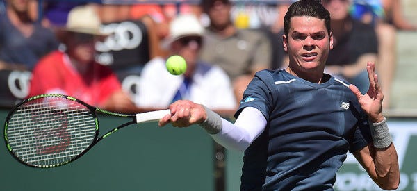 milos raonic takes on roger federer in indian wells semi finals 2015