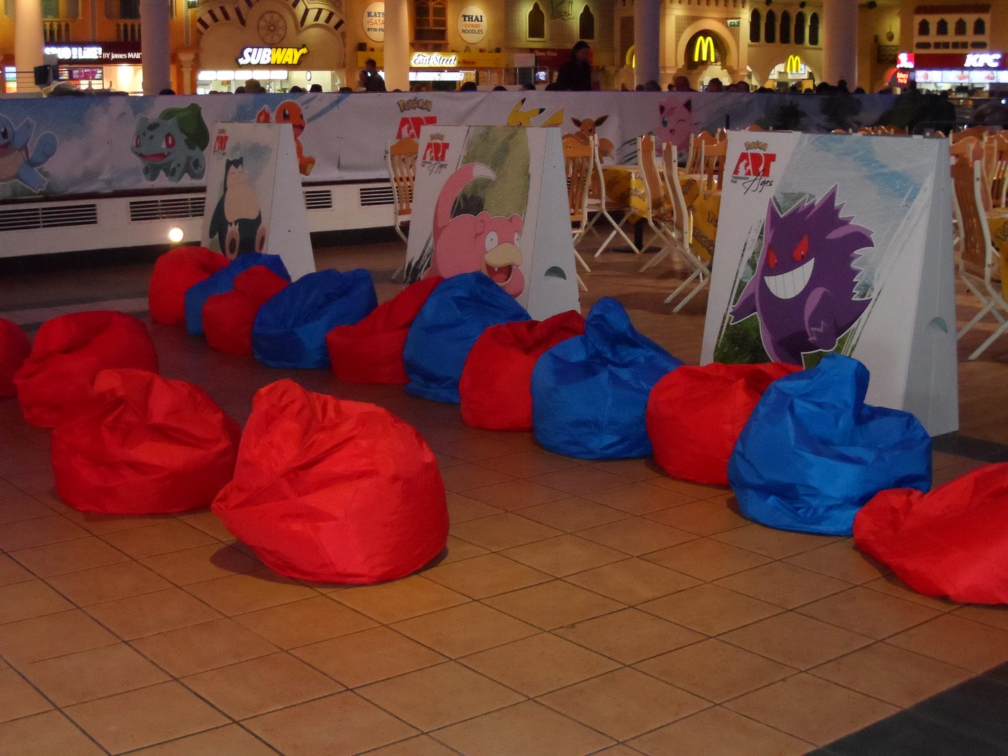 Beanbags were set out next to the Orient Main Stage where children could gather and watch Pokémon together