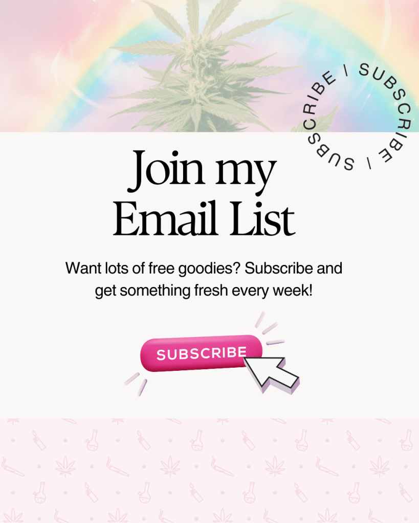 sign up for email newsletter photo featuring a button and stoner girl graphics all mostly pink for the herbal creatives newsletter signup form