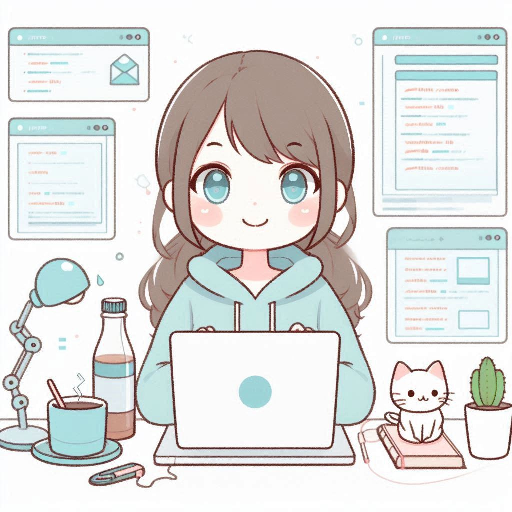 uma menina programando uma pagna web, fofo, minimalista