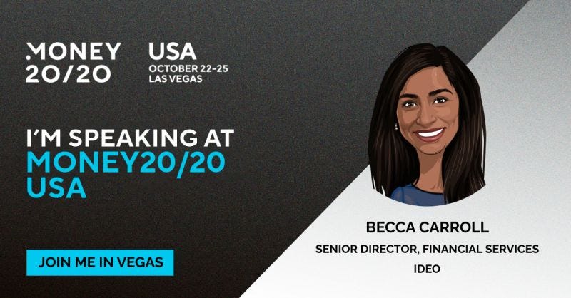 Promotional image for Money20/20 in Las Vegas featuring an illustration of Becca Carroll.