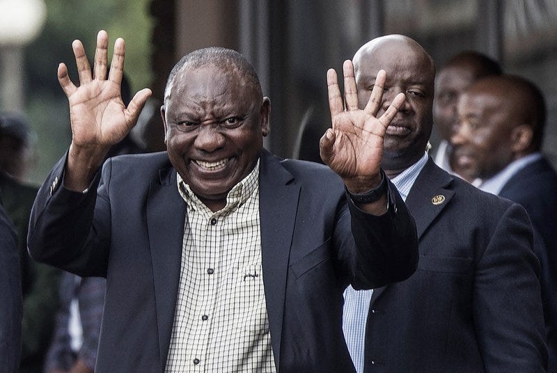 President Cyril Ramaphosa waves outside the NASREC Centre