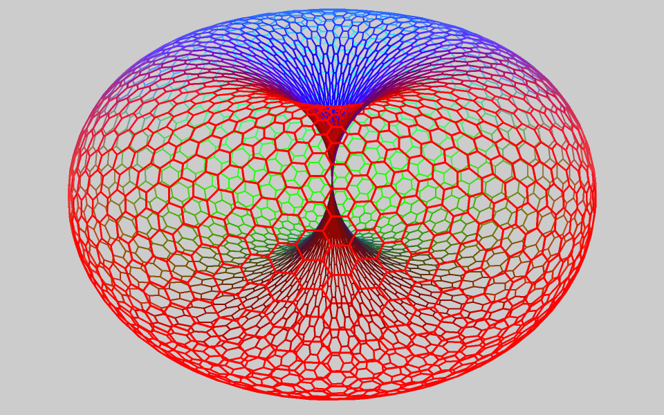moving torus shape gif with colors blue, red, purple and green