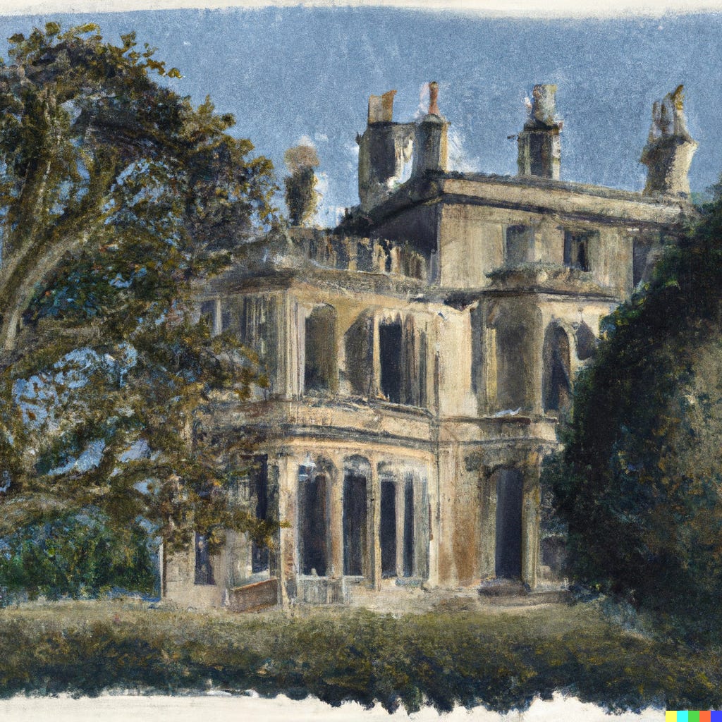 An AI-generated image of a stately English home.