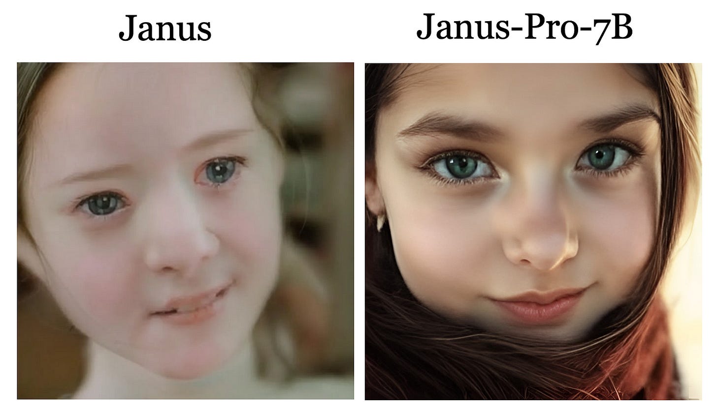 DeepSeek Janus vs Janus-Pro 7b. The face of a beautiful girl