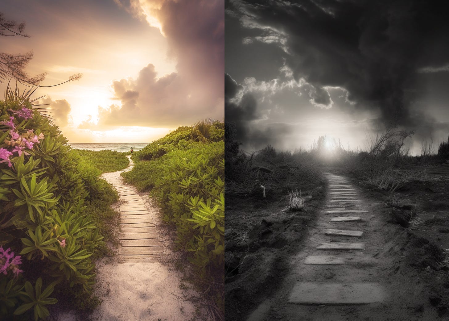 Path to paradise on one side and apocalypse on the other