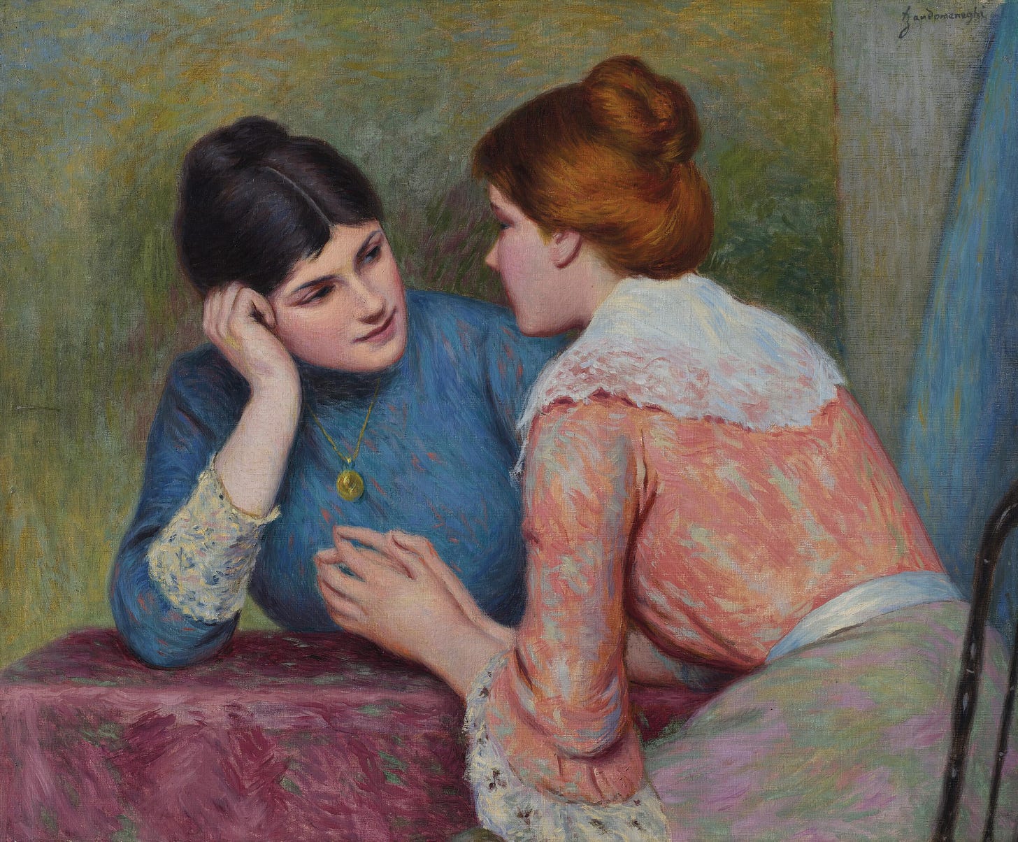 Two young women talking